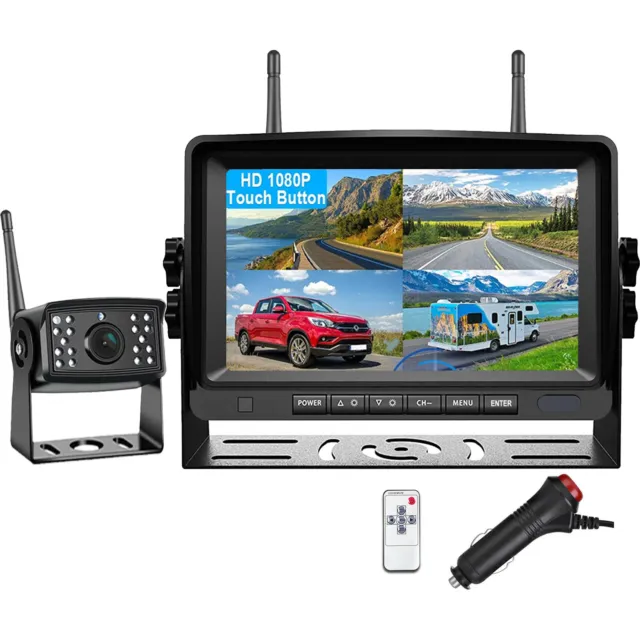 Digital Wireless 7" Quad DVR Monitor 1080P Rear View Camera for Truck Trailer RV