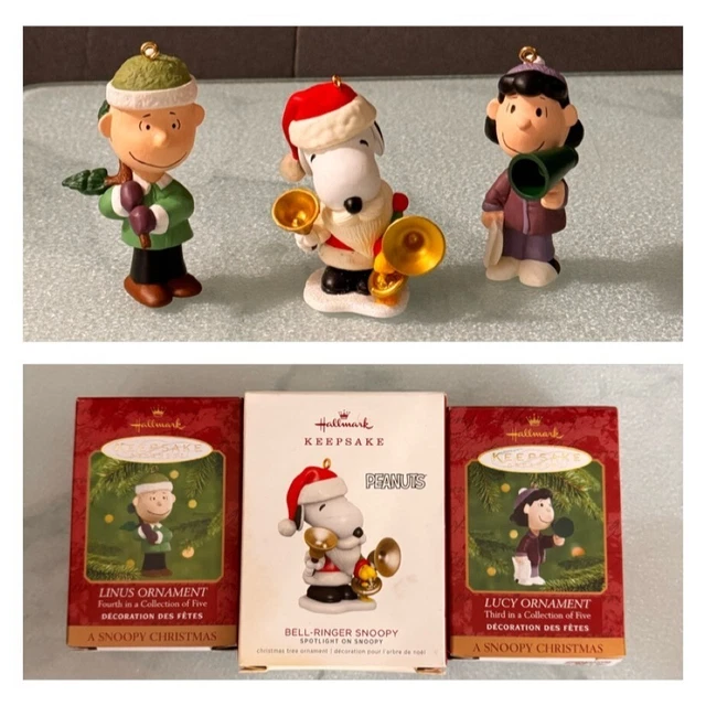 HALLMARK PEANUTS CHRISTMAS Tree Ornaments Lot of 3 Snoopy Charlie Brown