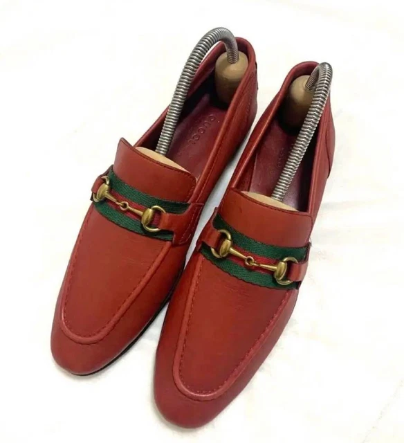 GUCCI Horsebit Loafers Flats Red Womens Shoes Size 34.5 GUCCI Horsebit Loafers Flats Red Womens Shoes Size 34.5