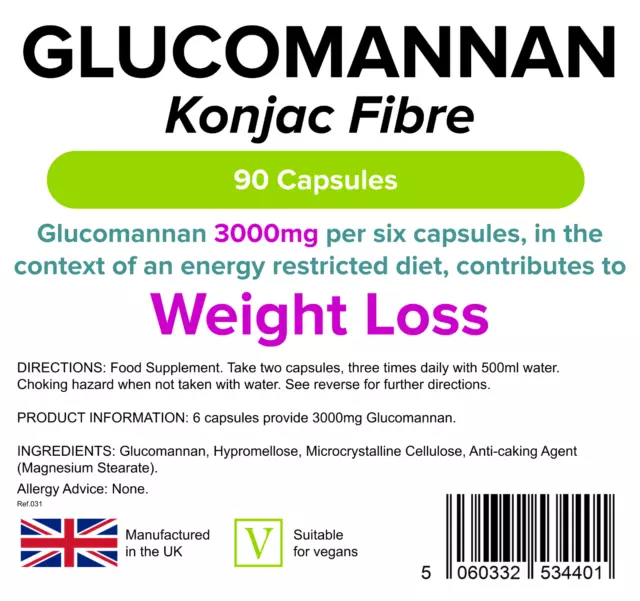 Lindens Glucomannan (Konjac Fibre) 500mg Capsules - 90 Pack - Weight Loss aid 2