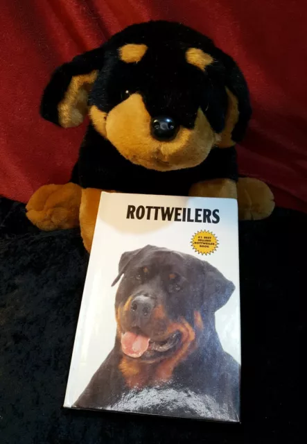 Large 13" Rottweiler Plush Soft Toy Dog and No.1 Rottweiler Care Book