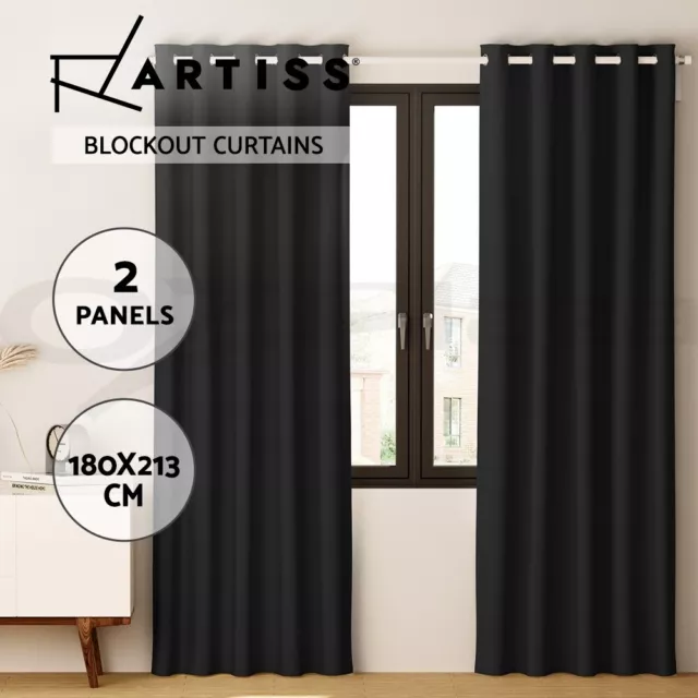 Artiss 2X Blockout Curtains Blackout Window Curtain Eyelet 180x213cm Black