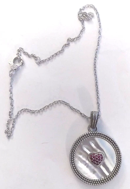 JUDITH RIPKA Sterling Silver Ruby / Mother of Pearl Reversible Pendant 20" chain