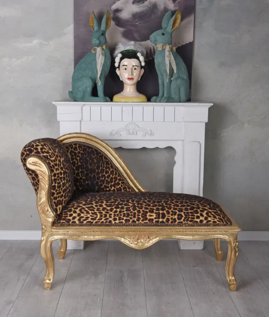 Canapé Recamiere Leopard gold Barock Sofa Palast Hocker Polstersitz Couch Antik 3