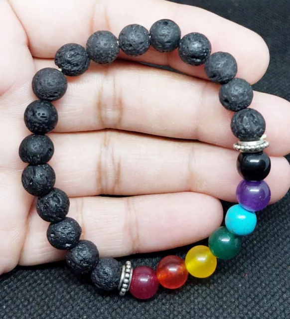 Pulsera de piedra 100% natural de 7 chakras con cuentas de energía de yoga...