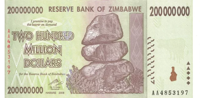 Zimbabwe 200 Million Dollars 2008 UNC