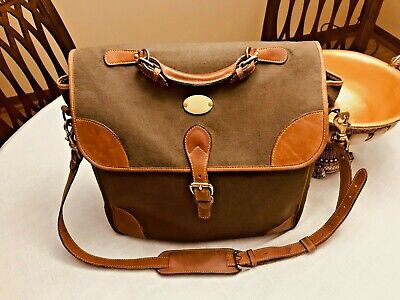 MULHOLLAND BROS. Green Canvas / Tan Leather Briefcase / Messenger Bag - US Made