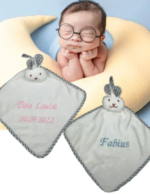 💙 Baby Schmusetuch Hase mit Namen Kuscheltuch Schnuffeltuch Wunschname 💙