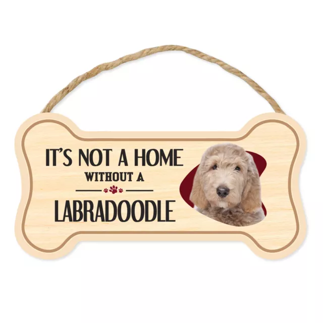 Sign, Wood, Dog Bone, It's Not A Home Without A Labradoodle, 10" x 5"