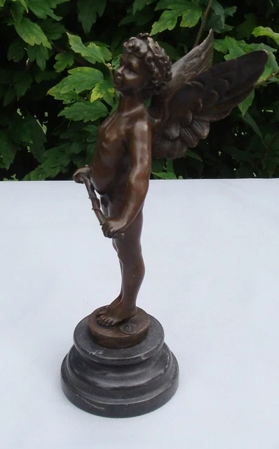 Estatua Ángel Art Deco Estilo Art Nouveau Estilo Bronce sólido Firmado 2