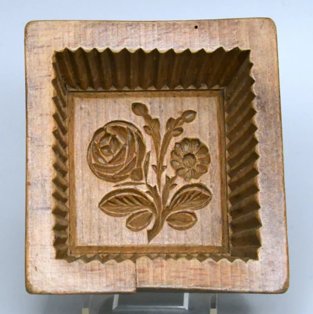 antike BUTTERFORM Springerle Model Biedermeier Blumen rechteckig Holzmodel