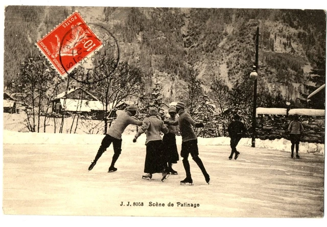 CPA Les Sports d' Hiver Scène de Patinage animé