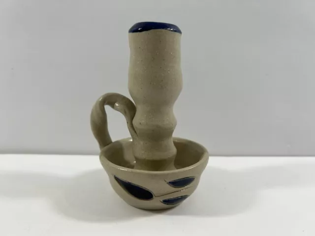 Williamsburg Pottery Salt Glaze Cobalt Blue Leaf Design Candle Stick