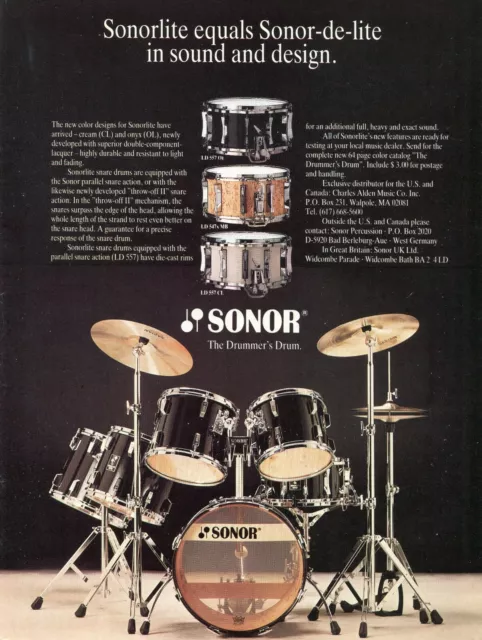 1985 Print Ad of Sonor Sonorlite Snare Drums