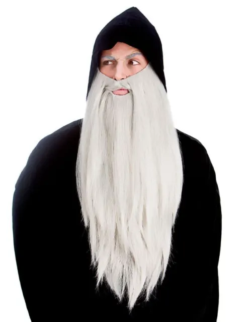 NEW Deluxe Grey Long Beard Merlin Wizard Gandalf Halloween Costume Accessories