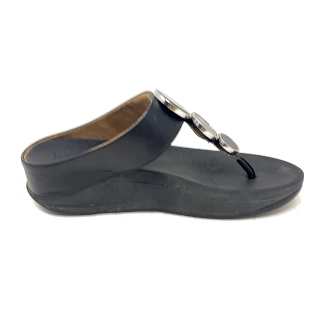 FitFlop Black Leather Halo Comfort Wedge Thong Slip on Sandals  Womens Sz 5 M 3