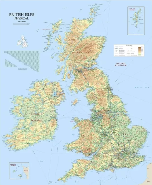 Large British Isles UK Physical Map-Paper Wall Map