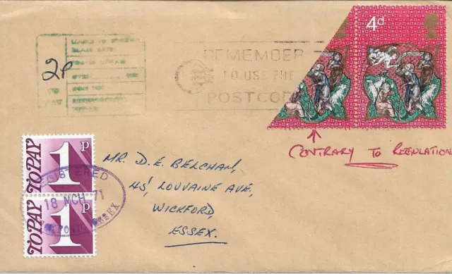 BISECTED 4d WITH TO PAY CACHET AND 2p POSTAGE DUE ON 1971 COVER MY REF 464