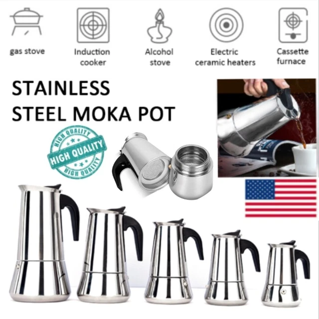 STAINLESS STEEL STOVETOP Moka Pot Espresso Coffee Maker Percolator 2/4