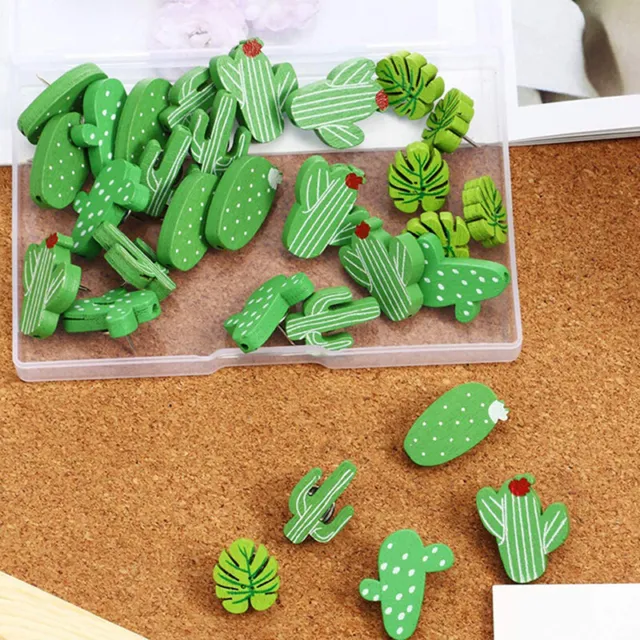 30Pcs Wooden Push Pins Cactus Palm Leaf Thumb Tack Decor Cute Pushpins for W-wf