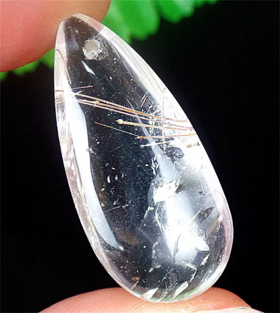 35x16x9mm Natural Gold Rutilated Quartz Crystals Teardrop Reiki Pendant BQ66035