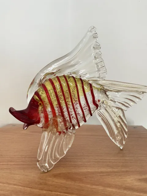 MURANO ~~ großer alter Glas Fisch Rot mit Gold- Silberstaub sehr dekorativ ~~
