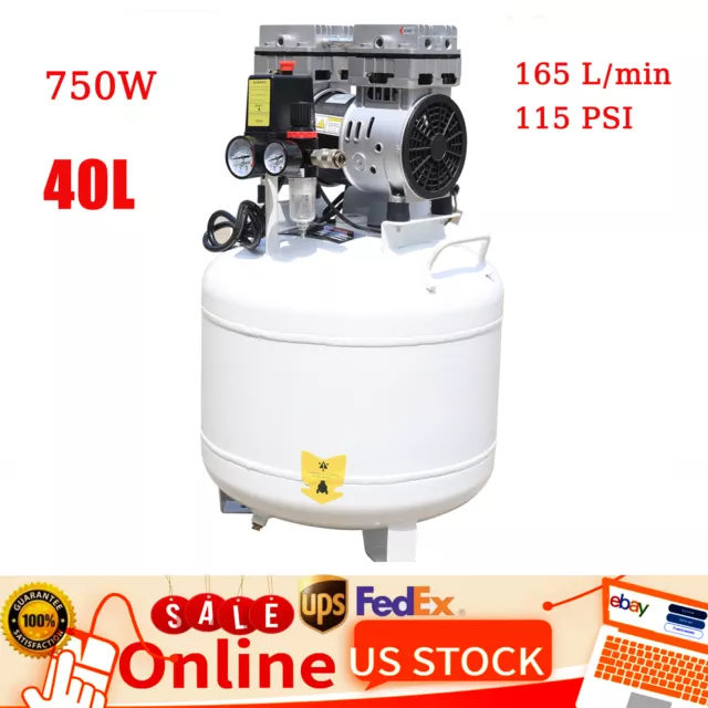 40L Dental Medical Air Compressor Silent Air Compressor Oilless 115PSI 0.75KW