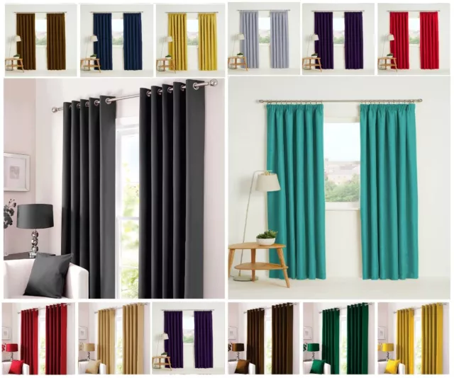 Thermal Blackout Curtains Ready Made Eyelet Ring Top or Pencil Pleat + Tie Backs