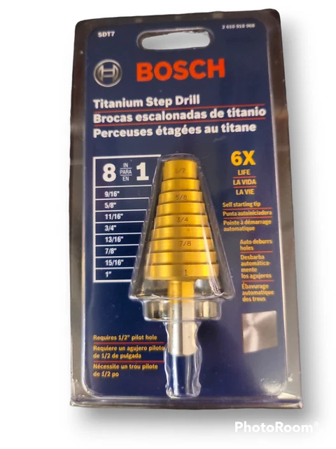 BOSCH SDT7 9/16 In. to 1 In. Titanium-Coated Step Drill Bit Different Size Pilot