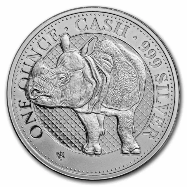 Silbermünze 1oz AG St Helena Rhino 2022 India Wildlife  1 Unze 999 Silber ST