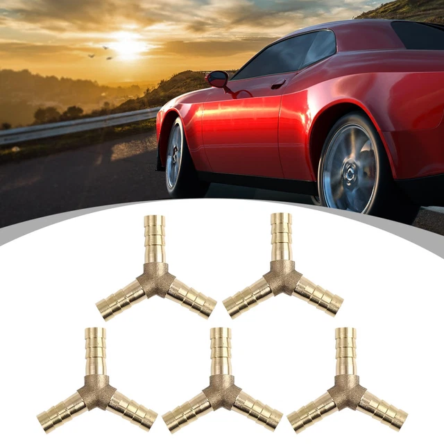 8mm Brass Hose Barb Fitting Y-Shaped 3 Way Connector for Air Water Gas Oil 5pcs
