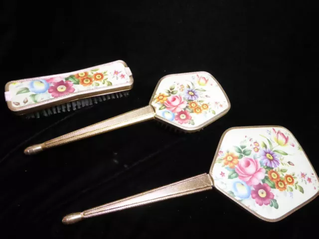 1960s Metal Dressing Table Set Mirror And 2 Brushed Flowers Mirror etched M