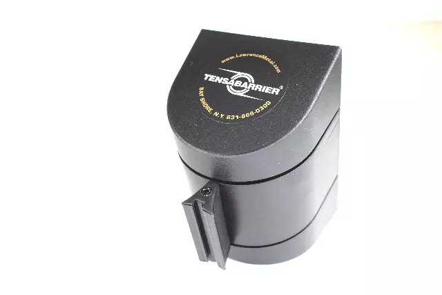 Tensabarrier Retractable Belt Barrier, Yellow Belt, Black Wall Mount