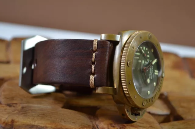 Correa Reloj 26 24 22 Mm Wood Marron Cuero Genuino Apta Panerai Etc Ma Strap