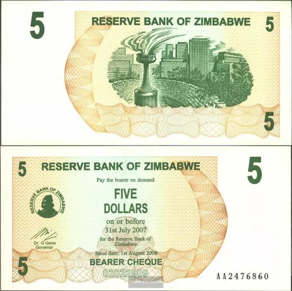 zimbabwe Pick-number: 38 mint UNC 2006 5 Dollars