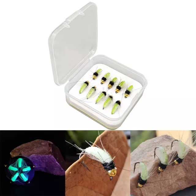 Improve Your Fishing Game 10pcs Luminous Fly Hooks for Targeted Fish Catching