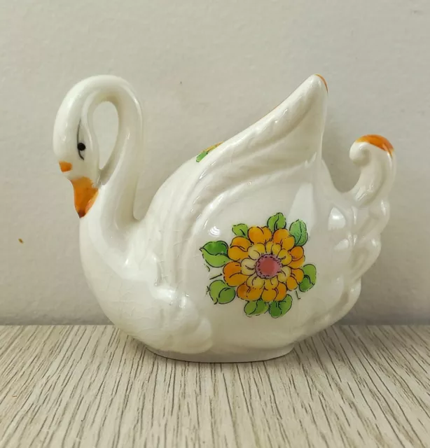 Vintage Japan Ceramic Swan Pot Pouri Mid Century Floral Incense No Stopper