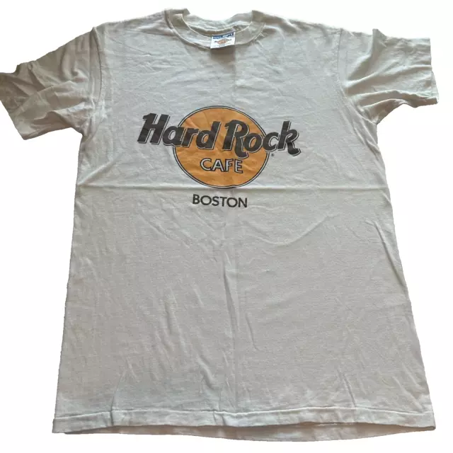 Vintage 90’s Hard Rock Cafe Boston Crew Neck T-Shirt Single Stitch Size M White