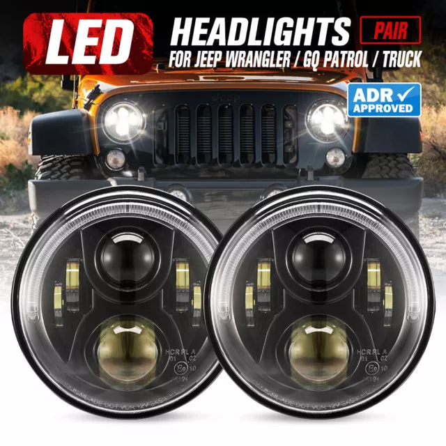 PAIR 100W 7 inch LED Headlights ADR Approved For Jeep Wrangler JK 97-17