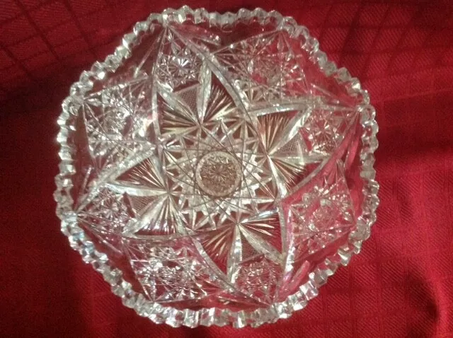American Brilliant Period Cut Glass Crystal Bowl w 16-pt Brunswick Star bottom