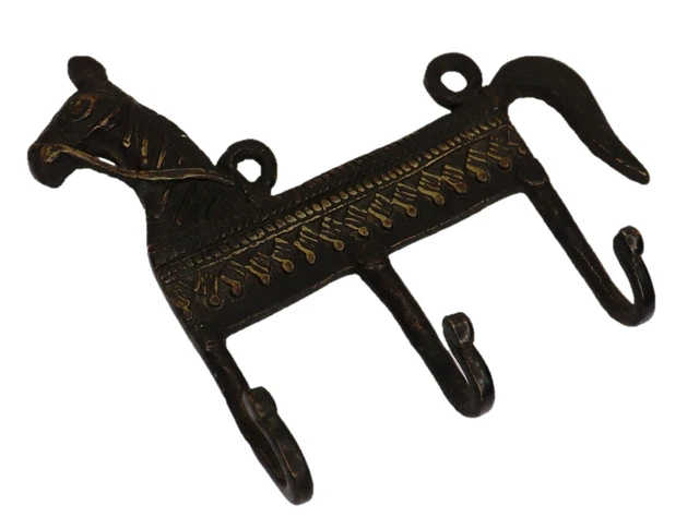Horse Shape Vintage Antique Style Handmade Brass 3 Hook Wall Hanger Home Décor 5