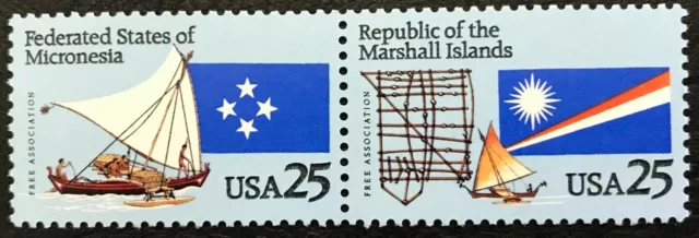 1990 Scott #2506-07 - 25¢ - MICRONESIA / MARSHALL ISL  - Strip of 2 Stamps - MNH