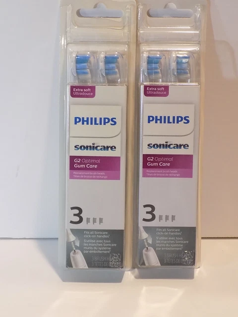 Lote de 2 cabezales de cepillo de salud ""EXTRA SUAVES"" de goma Philips Sonicare Pro Results 6 TTL