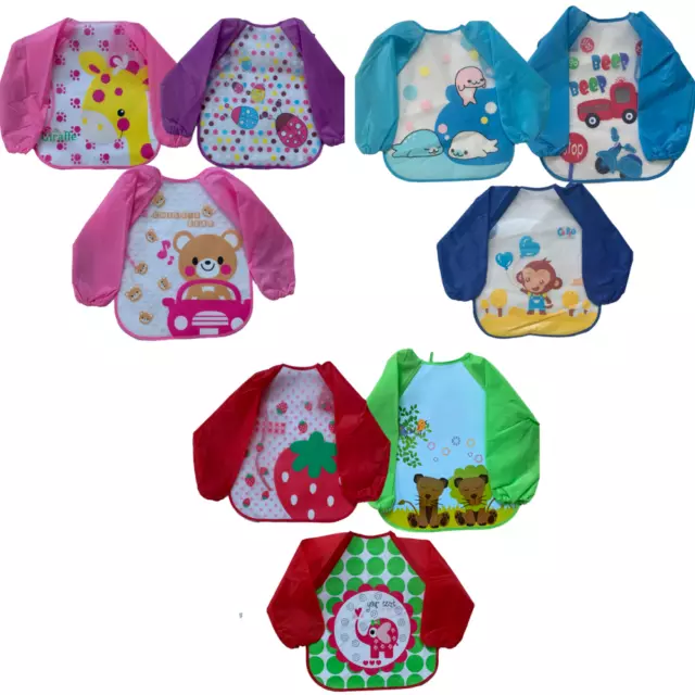 3PCS Long Sleeve Baby Feeding/Weaning Waterproof Coverall Bibs For Baby Toddler