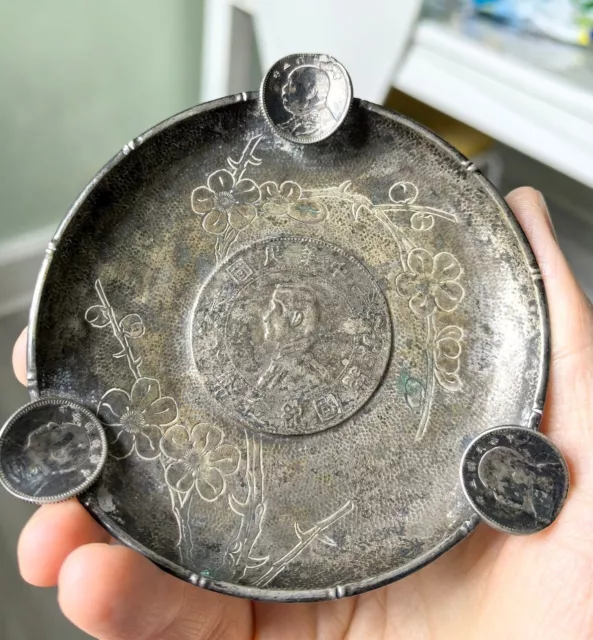 Chinese silver fat man coin dollar ashtrays