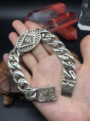 Asian old miao silver hand cast cool statue bracelet jewel gift
