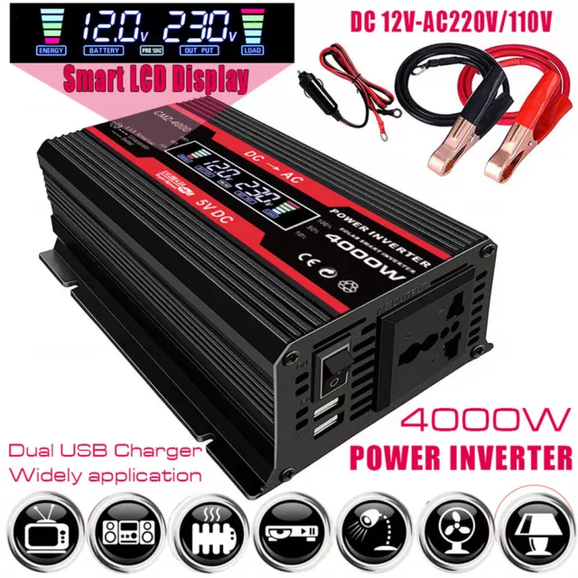 Car Power Inverter 4000W Car Inverter Converter LCD Display Modified Sine Wave