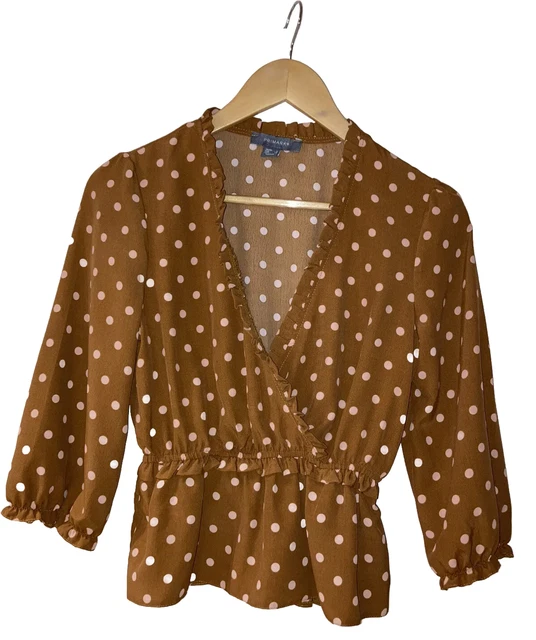 PRIMARK RUST SPOT Top UK 6 8 XS Womens Brown Pink Polka Dot Dotty Shirt Blouse 6.21 PicClick UK