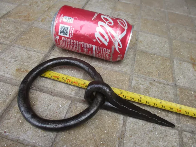 Antique Wrought Iron Tethering Large Ring on Pin Game Hook Old Wall Hardware