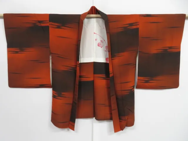 1317i03z580 Vintage Japanese Kimono Silk HAORI Dark orange Cloud